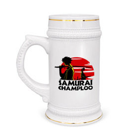 Кружка пивная с принтом Самурай Champloo закат ,  керамика (Материал выдерживает высокую температуру, стоит избегать резкого перепада температур) |  объем 630 мл | anime | samurai champloo | аниме | анимэ | самурай чамплу