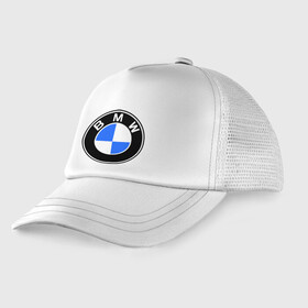 Детская кепка тракер с принтом Logo BMW , Козырек - 100% хлопок. Кепка - 100% полиэстер, Задняя часть - сетка | универсальный размер, пластиковая застёжка | Тематика изображения на принте: автобренды | автомобильные | бмв | лого | машина | тачка