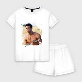 Женская пижама с шортиками хлопок с принтом Марио Касас , 100% хлопок | футболка прямого кроя, шорты свободные с широкой мягкой резинкой | mario casas | актер | аче | мелодрама