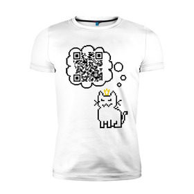 Мужская футболка премиум с принтом Коты правят миром , 92% хлопок, 8% лайкра | приталенный силуэт, круглый вырез ворота, длина до линии бедра, короткий рукав | qr код | в короне | код | кот | котенок | куар | кьюар