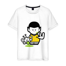 Мужская футболка хлопок с принтом Spock - Спок , 100% хлопок | прямой крой, круглый вырез горловины, длина до линии бедер, слегка спущенное плечо. | Тематика изображения на принте: 