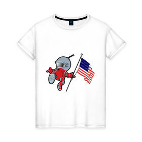 Женская футболка хлопок с принтом космонавт , 100% хлопок | прямой крой, круглый вырез горловины, длина до линии бедер, слегка спущенное плечо | американский флаг | космонавт | космос | марс | марсоход | прикольные картинки | флаг