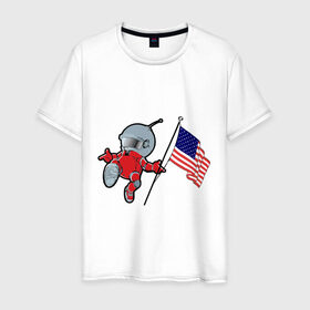 Мужская футболка хлопок с принтом космонавт , 100% хлопок | прямой крой, круглый вырез горловины, длина до линии бедер, слегка спущенное плечо. | американский флаг | космонавт | космос | марс | марсоход | прикольные картинки | флаг