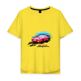 Мужская футболка хлопок Oversize с принтом toyota supra красная , 100% хлопок | свободный крой, круглый ворот, “спинка” длиннее передней части | Тематика изображения на принте: tourer | toyota supra | супра | тойота | японские автомобили