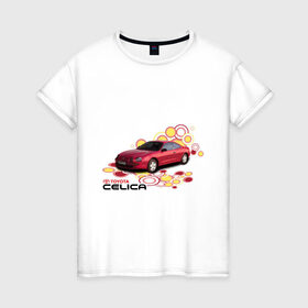 Женская футболка хлопок с принтом toyota celica красная , 100% хлопок | прямой крой, круглый вырез горловины, длина до линии бедер, слегка спущенное плечо | celica | toyota celica | тойота | целика | японские автомобили