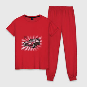 Женская пижама хлопок с принтом Nisan Skyline красная , 100% хлопок | брюки и футболка прямого кроя, без карманов, на брюках мягкая резинка на поясе и по низу штанин | nissan skyline | tourer | ниссан | скайлайн | японские автомобили