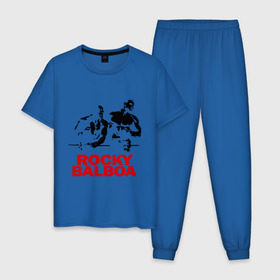 Мужская пижама хлопок с принтом Rocky Balboa , 100% хлопок | брюки и футболка прямого кроя, без карманов, на брюках мягкая резинка на поясе и по низу штанин
 | boxing | боксер | роки | рокки | рокки бальбоа | спорт
