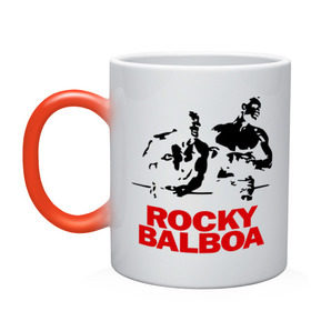 Кружка хамелеон с принтом Rocky Balboa , керамика | меняет цвет при нагревании, емкость 330 мл | Тематика изображения на принте: boxing | боксер | роки | рокки | рокки бальбоа | спорт