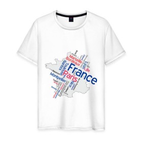 Мужская футболка хлопок с принтом Франция (крупные города) , 100% хлопок | прямой крой, круглый вырез горловины, длина до линии бедер, слегка спущенное плечо. | 