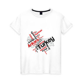 Женская футболка хлопок с принтом Турция (крупные города) , 100% хлопок | прямой крой, круглый вырез горловины, длина до линии бедер, слегка спущенное плечо | turkey | для туристов | туристические | турция