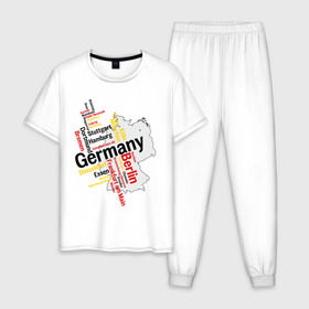Мужская пижама хлопок с принтом Германия (крупные города) , 100% хлопок | брюки и футболка прямого кроя, без карманов, на брюках мягкая резинка на поясе и по низу штанин
 | germany | германия | город | города | для туристов | туристические