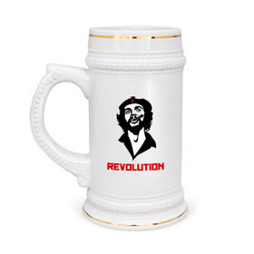 Кружка пивная с принтом Che Guevara Revolution ,  керамика (Материал выдерживает высокую температуру, стоит избегать резкого перепада температур) |  объем 630 мл | Тематика изображения на принте: че гевара