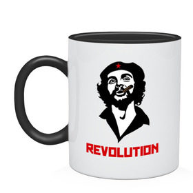 Кружка двухцветная с принтом Che Guevara Revolution , керамика | объем — 330 мл, диаметр — 80 мм. Цветная ручка и кайма сверху, в некоторых цветах — вся внутренняя часть | Тематика изображения на принте: че гевара