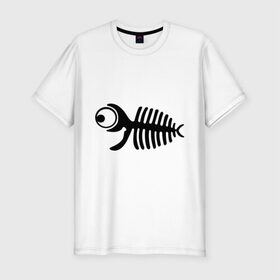 Мужская футболка премиум с принтом Скелет рыбки , 92% хлопок, 8% лайкра | приталенный силуэт, круглый вырез ворота, длина до линии бедра, короткий рукав | скелет