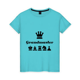 Женская футболка хлопок с принтом Grandmaster , 100% хлопок | прямой крой, круглый вырез горловины, длина до линии бедер, слегка спущенное плечо | grandmaster | гросмейстер | гроссмейстер | шахматист | шахматы