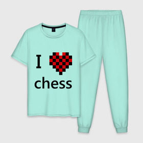 Мужская пижама хлопок с принтом I love chess , 100% хлопок | брюки и футболка прямого кроя, без карманов, на брюках мягкая резинка на поясе и по низу штанин
 | chess | i love chess | шахматы | я люблю шахматы