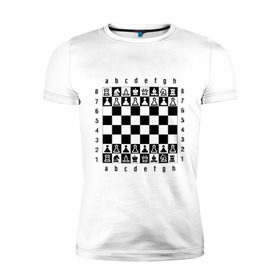 Мужская футболка премиум с принтом Шахматная достка , 92% хлопок, 8% лайкра | приталенный силуэт, круглый вырез ворота, длина до линии бедра, короткий рукав | Тематика изображения на принте: шахматист | шахматная доска | шахматы