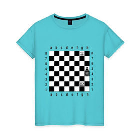 Женская футболка хлопок с принтом Шахматная комбинация 1 , 100% хлопок | прямой крой, круглый вырез горловины, длина до линии бедер, слегка спущенное плечо | комбинация | шахматист | шахматная доска | шахматы