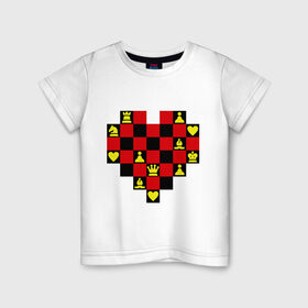 Детская футболка хлопок с принтом Шахматное сердце , 100% хлопок | круглый вырез горловины, полуприлегающий силуэт, длина до линии бедер | Тематика изображения на принте: chess | i love chess | сердце | шахматы | я люблю шахматы