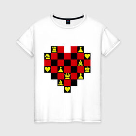 Женская футболка хлопок с принтом Шахматное сердце , 100% хлопок | прямой крой, круглый вырез горловины, длина до линии бедер, слегка спущенное плечо | chess | i love chess | сердце | шахматы | я люблю шахматы