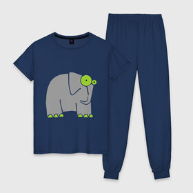 Женская пижама хлопок с принтом Веселый слоник , 100% хлопок | брюки и футболка прямого кроя, без карманов, на брюках мягкая резинка на поясе и по низу штанин | Тематика изображения на принте: слон