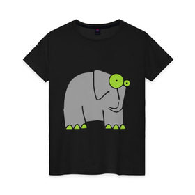 Женская футболка хлопок с принтом Веселый слоник , 100% хлопок | прямой крой, круглый вырез горловины, длина до линии бедер, слегка спущенное плечо | слон