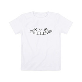 Детская футболка хлопок с принтом totoro face , 100% хлопок | круглый вырез горловины, полуприлегающий силуэт, длина до линии бедер | totoro | аниме | анимэ | тоторо