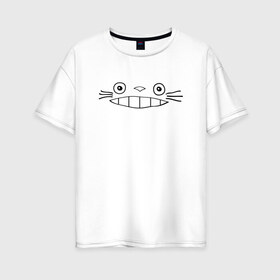 Женская футболка хлопок Oversize с принтом totoro face , 100% хлопок | свободный крой, круглый ворот, спущенный рукав, длина до линии бедер
 | totoro | аниме | анимэ | тоторо