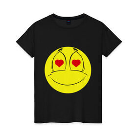 Женская футболка хлопок с принтом Влюбленный смайлик , 100% хлопок | прямой крой, круглый вырез горловины, длина до линии бедер, слегка спущенное плечо | smile | любовь | смайл | смайлик | улыбка
