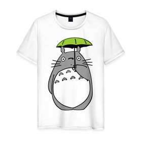 Мужская футболка хлопок с принтом totoro с зонтом , 100% хлопок | прямой крой, круглый вырез горловины, длина до линии бедер, слегка спущенное плечо. | anime | totoro | аниме | кот totoro | тоторо