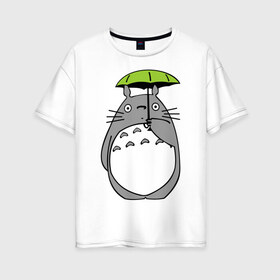 Женская футболка хлопок Oversize с принтом totoro с зонтом , 100% хлопок | свободный крой, круглый ворот, спущенный рукав, длина до линии бедер
 | anime | totoro | аниме | кот totoro | тоторо
