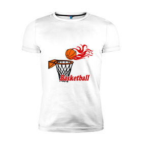 Мужская футболка премиум с принтом Баскетбол (огненный мяч) , 92% хлопок, 8% лайкра | приталенный силуэт, круглый вырез ворота, длина до линии бедра, короткий рукав | basketball | nba | нба