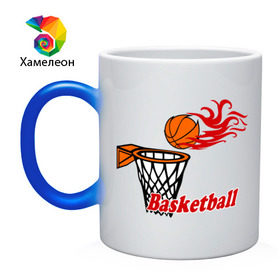 Кружка хамелеон с принтом Баскетбол (огненный мяч) , керамика | меняет цвет при нагревании, емкость 330 мл | basketball | nba | нба