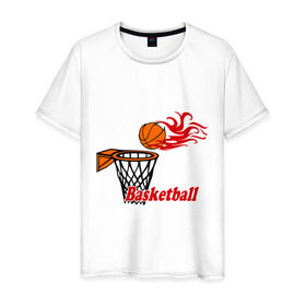 Мужская футболка хлопок с принтом Баскетбол (огненный мяч) , 100% хлопок | прямой крой, круглый вырез горловины, длина до линии бедер, слегка спущенное плечо. | basketball | nba | нба