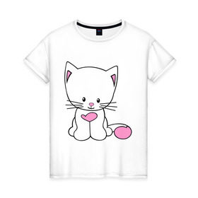 Женская футболка хлопок с принтом милый котенок , 100% хлопок | прямой крой, круглый вырез горловины, длина до линии бедер, слегка спущенное плечо | kitty | животное | зверь | киса | котик | котяра | кошка | любимец | питомец