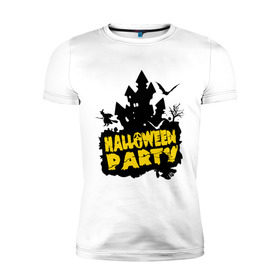 Мужская футболка премиум с принтом Halloween party-замок , 92% хлопок, 8% лайкра | приталенный силуэт, круглый вырез ворота, длина до линии бедра, короткий рукав | halloween | halloween party замок | party | замок | праздники | хэллоуин
