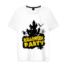 Мужская футболка хлопок с принтом Halloween party-замок , 100% хлопок | прямой крой, круглый вырез горловины, длина до линии бедер, слегка спущенное плечо. | halloween | halloween party замок | party | замок | праздники | хэллоуин