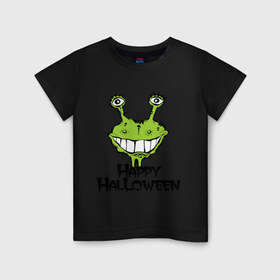 Детская футболка хлопок с принтом Happy Halloween -монстрик , 100% хлопок | круглый вырез горловины, полуприлегающий силуэт, длина до линии бедер | hallowen | helloveen | день всех святых | хэллоуин | хэлоуин