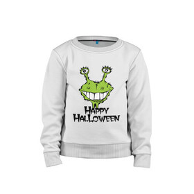 Детский свитшот хлопок с принтом Happy Halloween -монстрик , 100% хлопок | круглый вырез горловины, эластичные манжеты, пояс и воротник | hallowen | helloveen | день всех святых | хэллоуин | хэлоуин