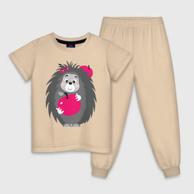 Детская пижама хлопок с принтом Ёжик держит яблоко , 100% хлопок |  брюки и футболка прямого кроя, без карманов, на брюках мягкая резинка на поясе и по низу штанин
 | Тематика изображения на принте: ежик | животные | милые создания