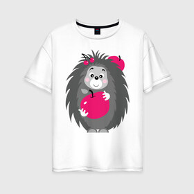 Женская футболка хлопок Oversize с принтом Ёжик держит яблоко , 100% хлопок | свободный крой, круглый ворот, спущенный рукав, длина до линии бедер
 | ежик | животные | милые создания