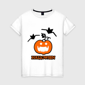 Женская футболка хлопок с принтом Тыква на хэллоуин , 100% хлопок | прямой крой, круглый вырез горловины, длина до линии бедер, слегка спущенное плечо | halloveen | halloven | hallovin | haloween | halowen | helloven | hellovin | helloween | hellowen | hellowin | helowen | helowin | тыква | халловин | халлувин | халлуин | халовин | халуин | хелловин | хеллоуин | хеллувин | хеловин | хелуин | хэлловин | хэ