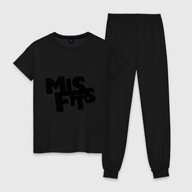 Женская пижама хлопок с принтом Misfits лого , 100% хлопок | брюки и футболка прямого кроя, без карманов, на брюках мягкая резинка на поясе и по низу штанин | missfit | мисфит | отбросы | сериалы