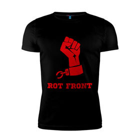 Мужская футболка премиум с принтом Rot front , 92% хлопок, 8% лайкра | приталенный силуэт, круглый вырез ворота, длина до линии бедра, короткий рукав | front | rot | rot front | красная рука | политические | рука | фронт