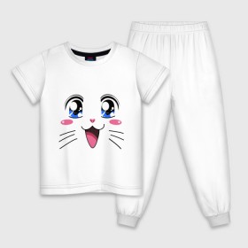 Детская пижама хлопок с принтом Японская кошечка , 100% хлопок |  брюки и футболка прямого кроя, без карманов, на брюках мягкая резинка на поясе и по низу штанин
 | аниме | глаза | глазки | девушкам | киса | кот | коте | котенок | кошечка | кошка | милые создания | мордочка | японская кошечка