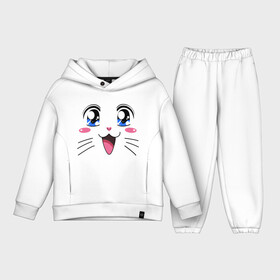 Детский костюм хлопок Oversize с принтом Японская кошечка ,  |  | Тематика изображения на принте: аниме | глаза | глазки | девушкам | киса | кот | коте | котенок | кошечка | кошка | милые создания | мордочка | японская кошечка