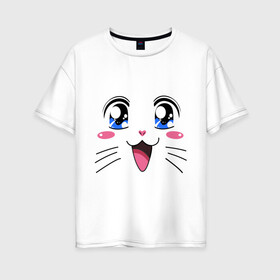 Женская футболка хлопок Oversize с принтом Японская кошечка , 100% хлопок | свободный крой, круглый ворот, спущенный рукав, длина до линии бедер
 | аниме | глаза | глазки | девушкам | киса | кот | коте | котенок | кошечка | кошка | милые создания | мордочка | японская кошечка