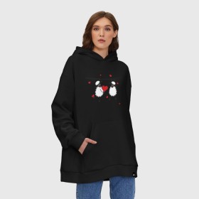 Худи SuperOversize хлопок с принтом Red heart with sheep , 70% хлопок, 30% полиэстер, мягкий начес внутри | карман-кенгуру, эластичная резинка на манжетах и по нижней кромке, двухслойный капюшон
 | девушкам | женские | любовь | овечки | сердечки | сердца