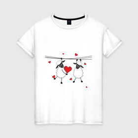 Женская футболка хлопок с принтом Red heart with sheep , 100% хлопок | прямой крой, круглый вырез горловины, длина до линии бедер, слегка спущенное плечо | Тематика изображения на принте: девушкам | женские | любовь | овечки | сердечки | сердца