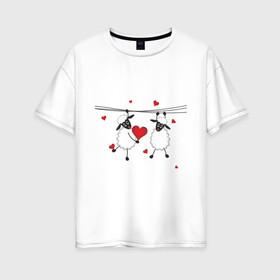 Женская футболка хлопок Oversize с принтом Red heart with sheep , 100% хлопок | свободный крой, круглый ворот, спущенный рукав, длина до линии бедер
 | девушкам | женские | любовь | овечки | сердечки | сердца
